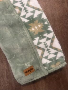 Wrangler Sage Green and White Aztec Plush blanket